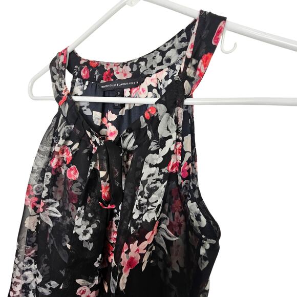 White House Black Market Sleeveless Blouse Black Floral Print Women 0 Tank Top - Picture 4 of 7